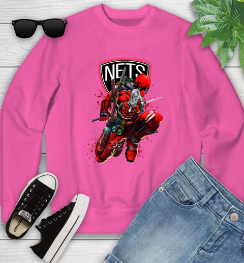 NBA Deadpool Marvel Comics Sports Basketball Brooklyn Nets Youth Sweatshirt 7