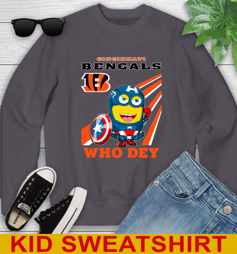 NFL Football Cincinnati Bengals Captain America Marvel Avengers Minion Shirt Youth Sweatshirt 5