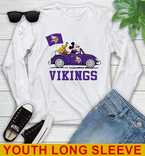 NFL Football Minnesota Vikings Pluto Mickey Driving Disney Shirt Youth Long Sleeve