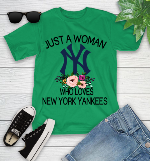 MLB Just A Woman Who Loves New York Yankees Baseball Sports Youth T-Shirt 3