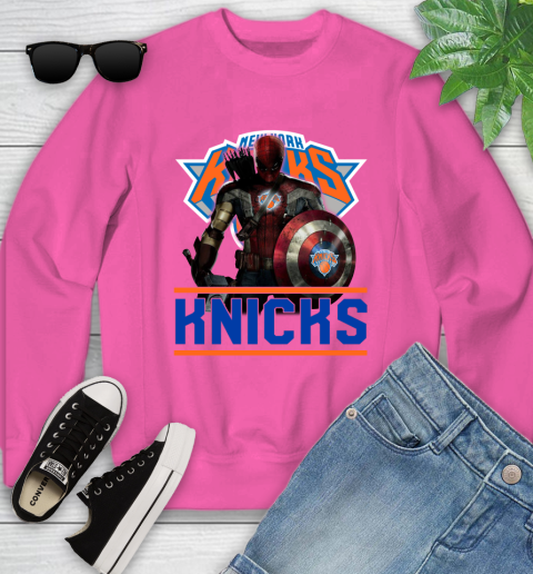 New York Knicks NBA Basketball Captain America Thor Spider Man Hawkeye Avengers Youth Sweatshirt 7