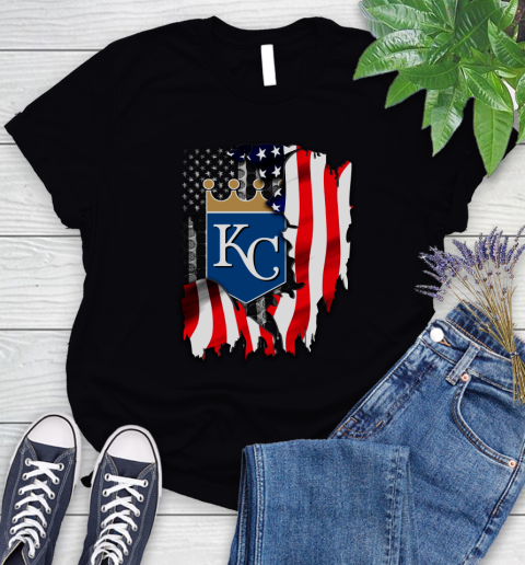 Kansas City Royals MLB Baseball American Flag Women's T-Shirt