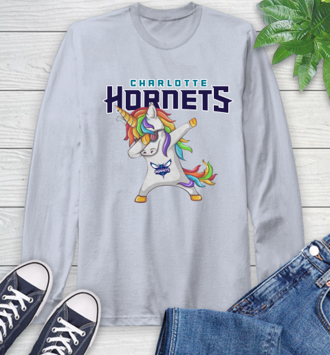 Charlotte Hornets NBA Basketball Funny Unicorn Dabbing Sports Long Sleeve T-Shirt 6
