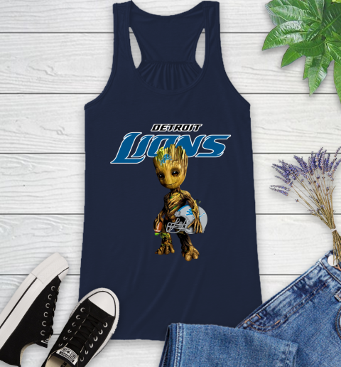 Detroit Lions NFL Football Groot Marvel Guardians Of The Galaxy Racerback Tank 12
