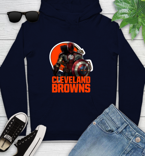 NFL Captain America Thor Spider Man Hawkeye Avengers Endgame Football Cleveland Browns Youth Hoodie 4