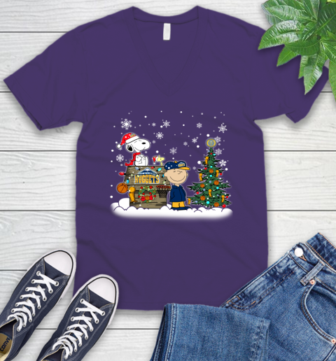 Denver Nuggets NBA Basketball Christmas The Peanuts Movie Snoopy Championship V-Neck T-Shirt 9