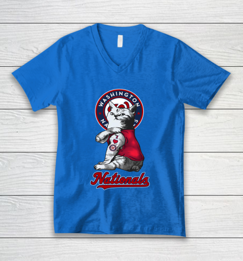 MLB Baseball My Cat Loves Washington Nationals V-Neck T-Shirt 5
