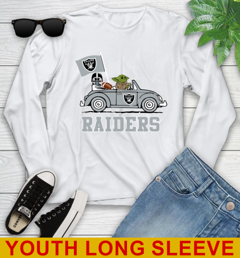 NFL Football Oakland Raiders Darth Vader Baby Yoda Driving Star Wars Shirt Youth Long Sleeve