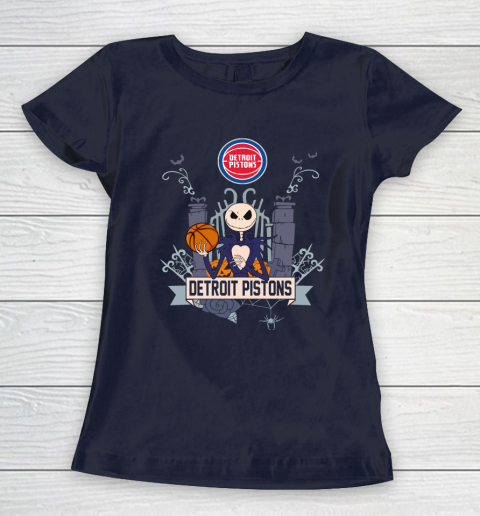 NBA Detroit Pistons Basketball Jack Skellington Halloween Women's T-Shirt 2