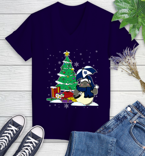 Toronto Maple Leafs NHL Hockey Cute Tonari No Totoro Christmas Sports Women's V-Neck T-Shirt 3