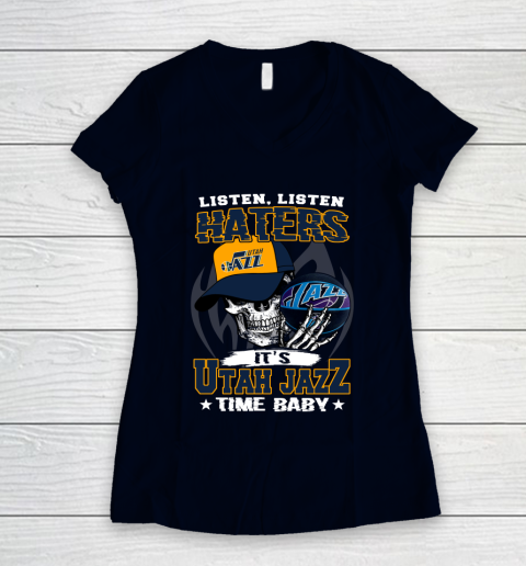 Listen Haters It is JAZZ Time Baby NBA Women's V-Neck T-Shirt 2