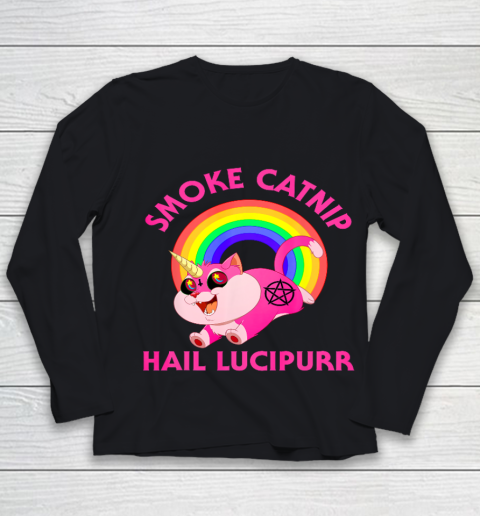 Smoke Catnip Hail Lucipurr Funny Satan Cat Unicorn Meme Youth Long Sleeve