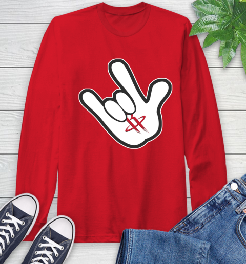 Houston Rockets NBA Basketball Mickey Rock Hand Disney Long Sleeve T-Shirt 10