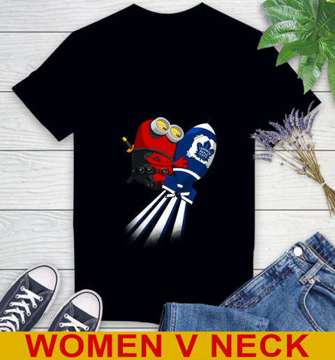 NHL Hockey Toronto Maple Leafs Deadpool Minion Marvel Shirt Women's V-Neck T-Shirt