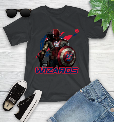 Washington Wizards NBA Basketball Captain America Thor Spider Man Hawkeye Avengers Youth T-Shirt 2