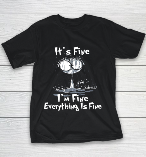 It s Fine I m Fine Everything Is Fine Funny Raining Cat Youth T-Shirt