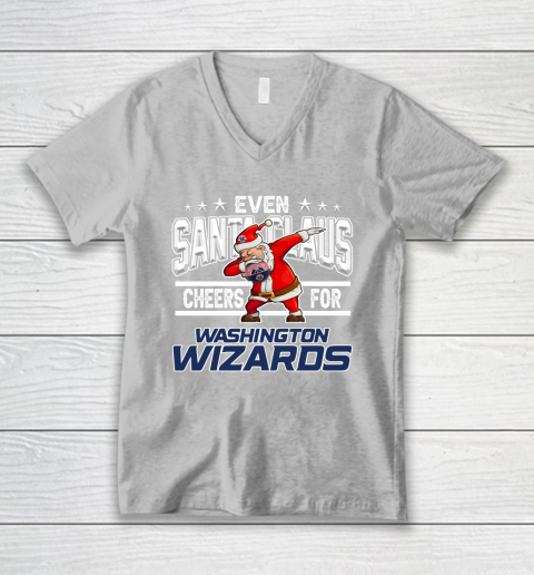 Washington Wizards Even Santa Claus Cheers For Christmas NBA V-Neck T-Shirt 3
