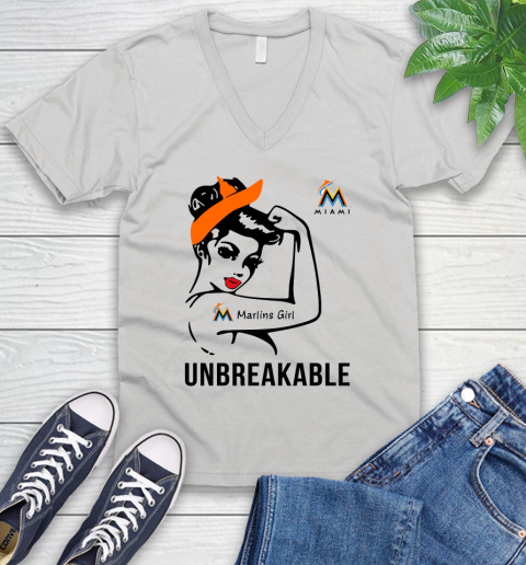 MLB Miami Marlins Girl Unbreakable Baseball Sports V-Neck T-Shirt