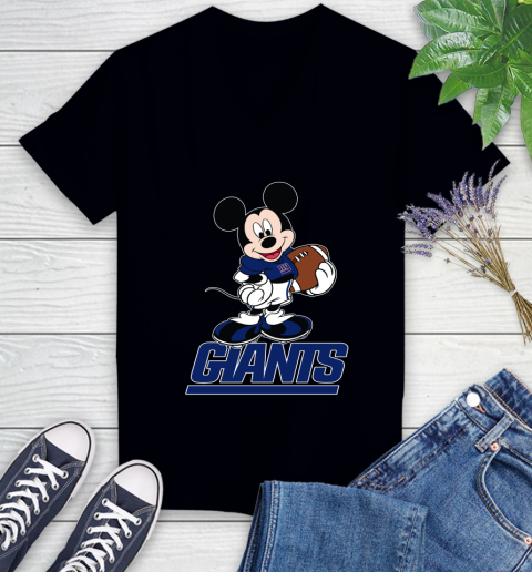 NFL Football New York Giants Cheerful Mickey Mouse Shirt Women's V-Neck T-Shirt