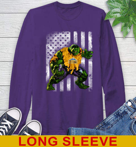 Denver Nuggets Hulk Marvel Avengers NBA Basketball American Flag Long Sleeve T-Shirt 5
