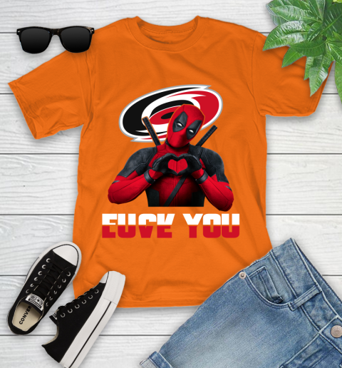 NHL Carolina Hurricanes Deadpool Love You Fuck You Hockey Sports Youth T-Shirt 9