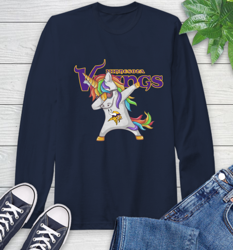 Minnesota Vikings NFL Football Funny Unicorn Dabbing Sports Long Sleeve T-Shirt 4