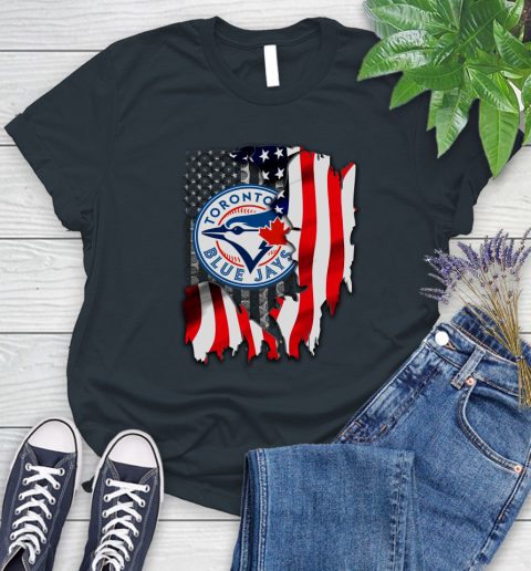 Toronto Blue Jays MLB Baseball American Flag Women's T-Shirt 8