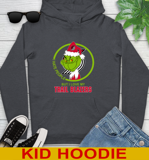 Portland Trail Blazers NBA Christmas Grinch I Hate People But I Love My Favorite Basketball Team Youth Hoodie 9