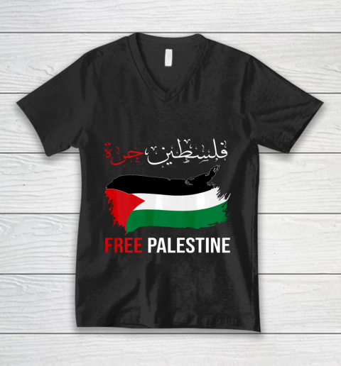 Free Gaza Free Palestine Flag Arabic Human Rights V-Neck T-Shirt