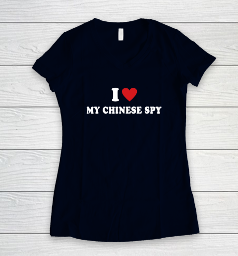 I Love My Chinese Spy I Heart My Chinese Spy Women's V-Neck T-Shirt 2