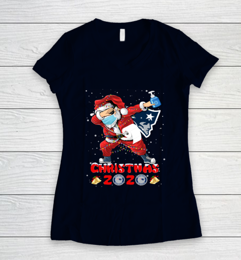 New England Patriots Funny Santa Claus Dabbing Christmas 2020 NFL Women's V-Neck T-Shirt 2