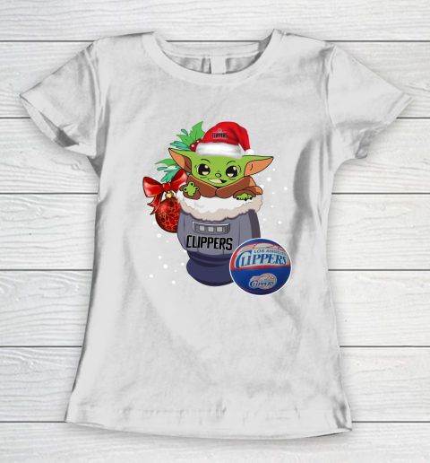 LA Clippers Christmas Baby Yoda Star Wars Funny Happy NBA Women's T-Shirt 3