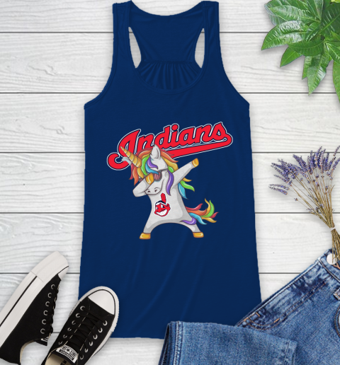 Cleveland Indians MLB Baseball Funny Unicorn Dabbing Sports Racerback Tank 9
