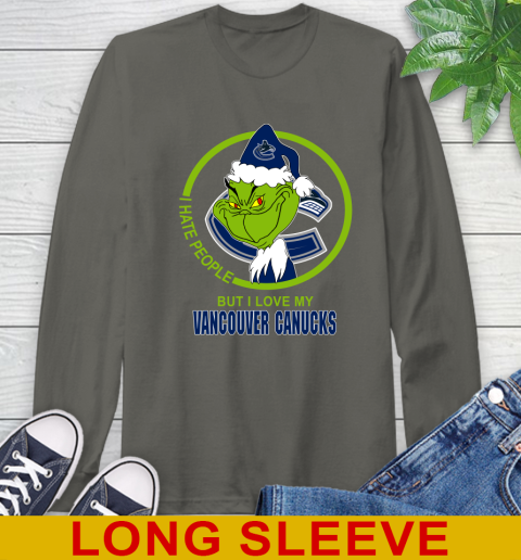 Vancouver Canucks NHL Christmas Grinch I Hate People But I Love My Favorite Hockey Team Long Sleeve T-Shirt 8