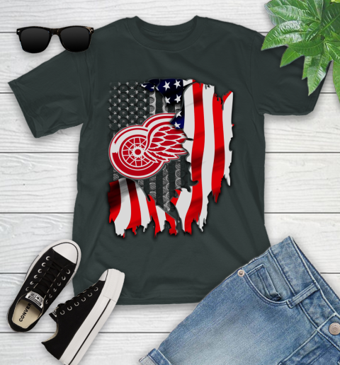 Detroit Red Wings NHL Hockey American Flag Youth T-Shirt 6