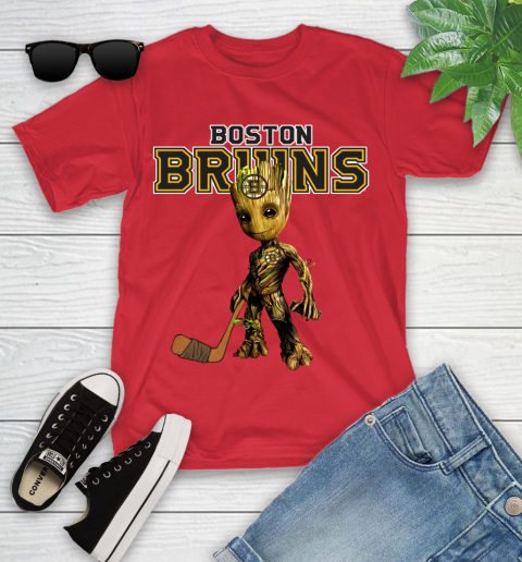 Boston Bruins NHL Hockey Groot Marvel Guardians Of The Galaxy Youth T-Shirt 10