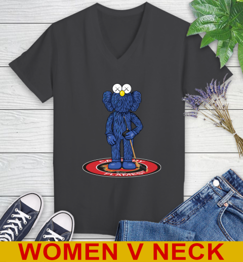NHL Hockey Calgary Flames Kaws Bff Blue Figure Shirt Women's V-Neck T-Shirt 9
