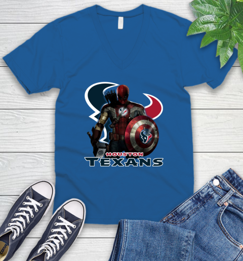 NFL Captain America Thor Spider Man Hawkeye Avengers Endgame Football Houston Texans V-Neck T-Shirt 6