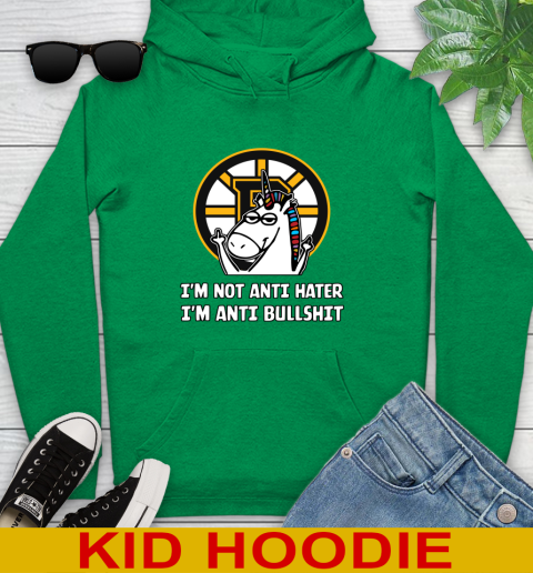 Boston Bruins NHL Hockey Unicorn I'm Not Anti Hater I'm Anti Bullshit Youth Hoodie 8