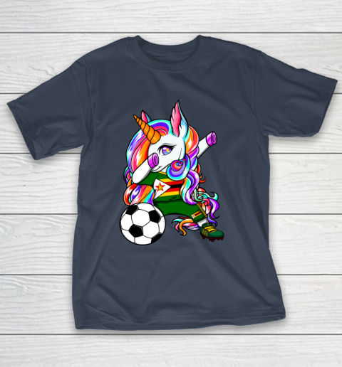 Dabbing Unicorn Zimbabwe Soccer Fans Jersey Flag Football T-Shirt 16