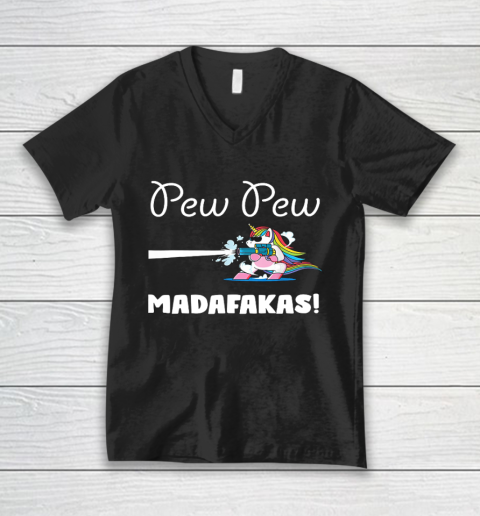 Unicorn PewPewPew Madafakas Unicorn Crazy Pew Gift Funny V-Neck T-Shirt