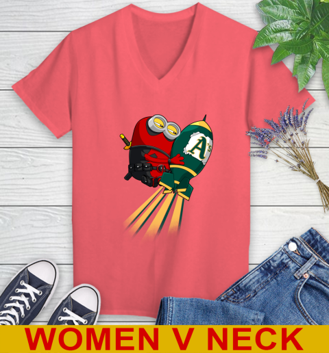 MLB Baseball Oakland Athletics Deadpool Minion Marvel Shirt Women's V-Neck T-Shirt 6