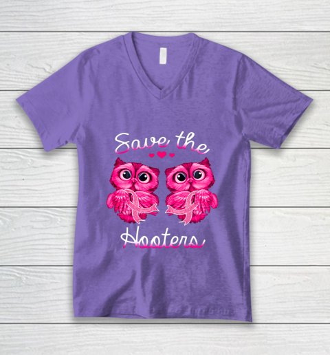 Save The Hooters Owls Breast Cancer Pink Inspirational Juniors V-neck T-shirt