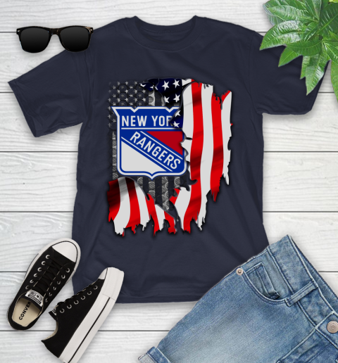 New York Rangers NHL Hockey American Flag Youth T-Shirt 2