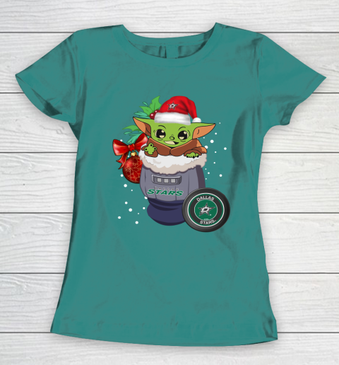 Dallas Stars Christmas Baby Yoda Star Wars Funny Happy NHL Women's T-Shirt 12
