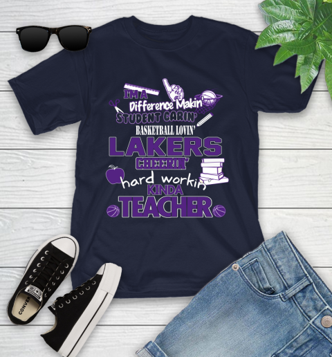 Los Angeles Lakers NBA I'm A Difference Making Student Caring Basketball Loving Kinda Teacher Youth T-Shirt 2