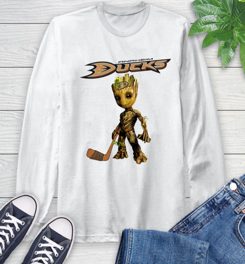 Anaheim Ducks NHL Hockey Groot Marvel Guardians Of The Galaxy Long Sleeve T-Shirt