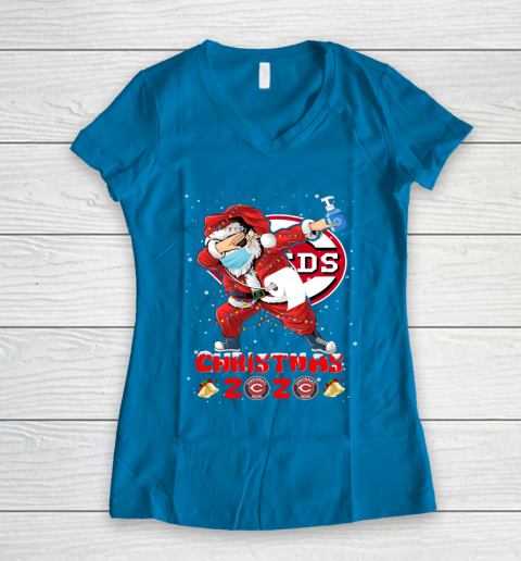 Cincinnati Reds Funny Santa Claus Dabbing Christmas 2020 MLB Women's V-Neck T-Shirt 5