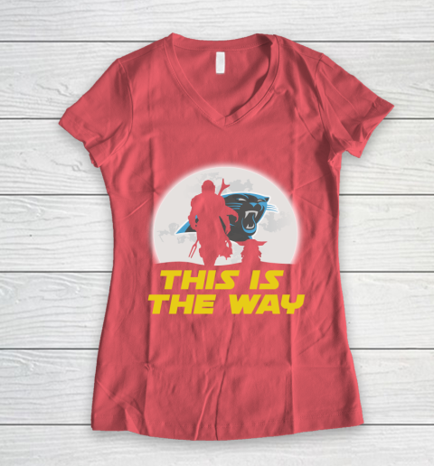 Carolina Panthers NFL Football Star Wars Yoda And Mandalorian This Is The Way Women's V-Neck T-Shirt 4