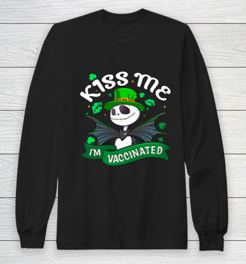 Kiss Me I'm Vaccinated Patrick's Day Jack Skellington Long Sleeve T-Shirt